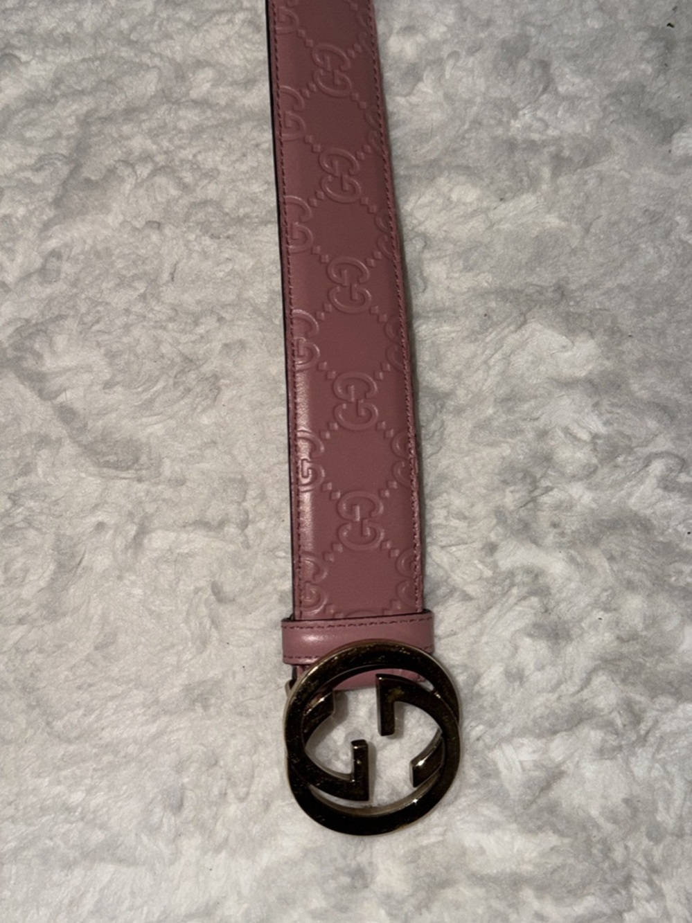 Gucci Embossed Pink Leather Belt with Interlocking G Motif - Picture 5 of 5
